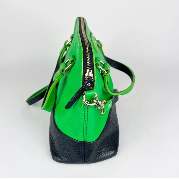 ate Spade Grove Court Stripe Maise Satchel Crossbody Leather Bag Green Navy - Picture 10 of 12